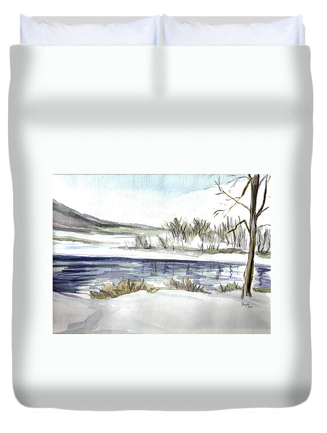 Ice Duvet Cover featuring the painting Frozen by Clara Sue Beym