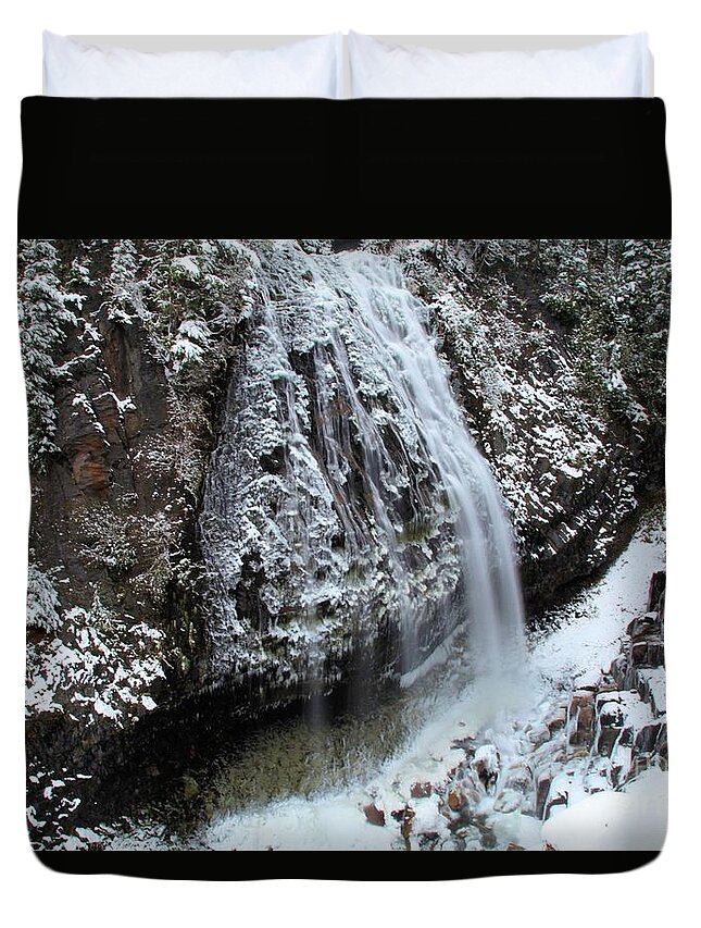 Narada Falls Duvet Cover featuring the photograph Frozen Narada Falls by Adam Jewell