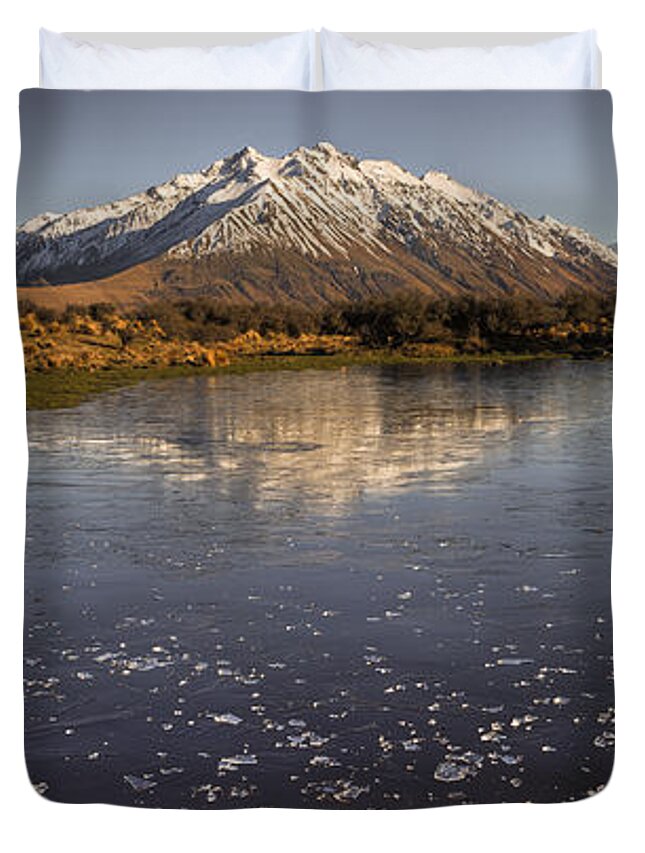 Hhh Duvet Cover featuring the photograph Frozen Tarn Near Mt Potts Station by Colin Monteath