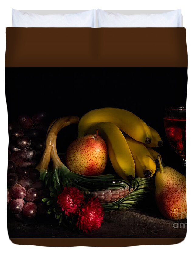 Fruit Duvet Cover featuring the photograph Fruit Still Life With Wine by Ann Garrett