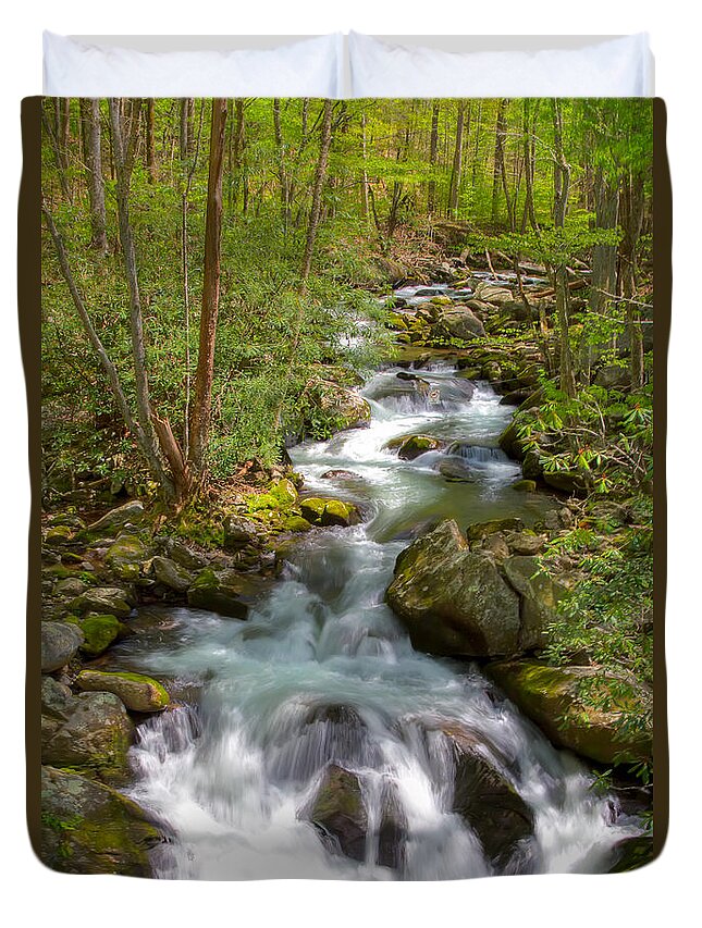 Smoky Mountains Duvet Cover featuring the photograph Full Stream by Sue Karski