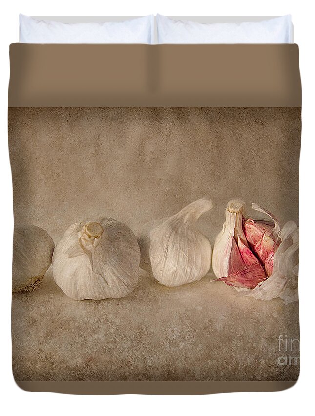 Garlic Duvet Cover featuring the photograph Garlic and Textures by Ann Garrett