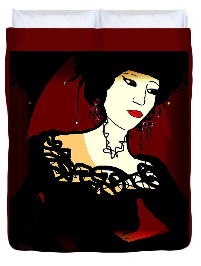Geisha Duvet Cover featuring the mixed media Geisha 1 by Natalie Holland