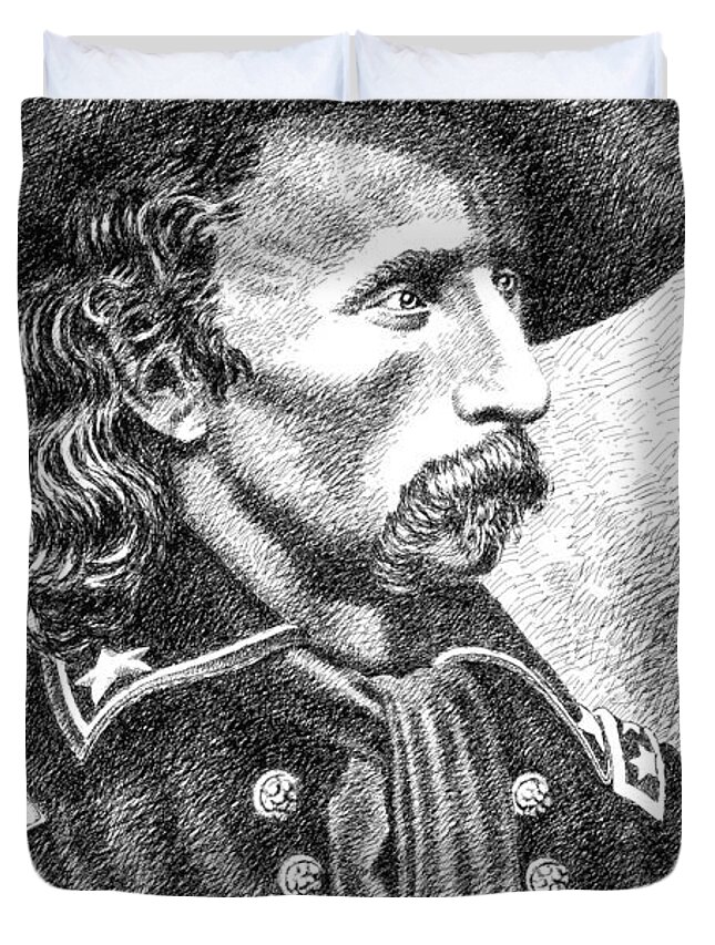 Jim Bridger Duvet Cover featuring the drawing General Custer by Gordon Punt