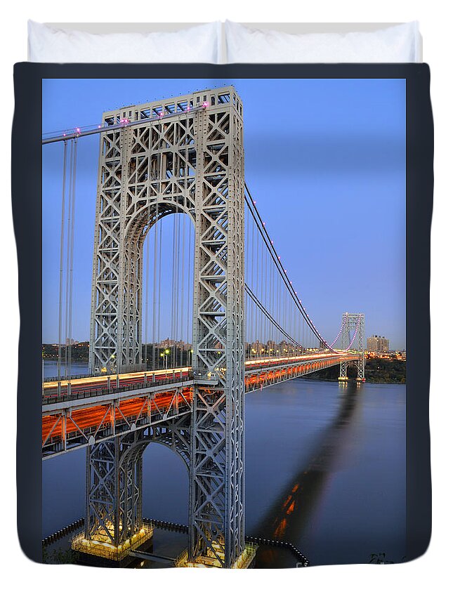 George Duvet Cover featuring the photograph George Washington Bridge at Twilight by Zawhaus Photography