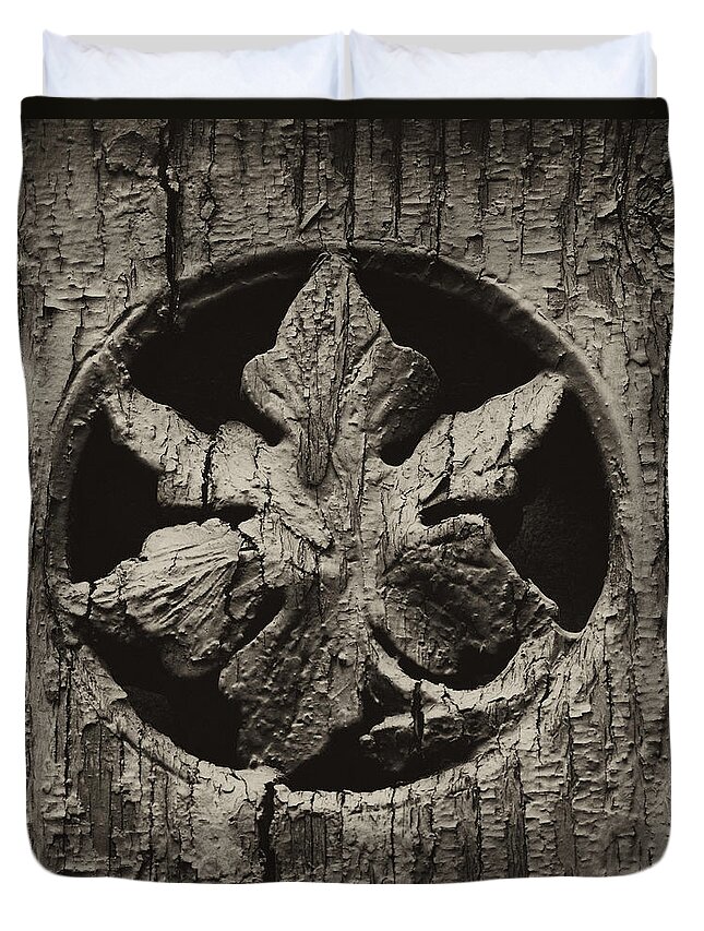 Wood Duvet Cover featuring the photograph German Leaf by Carrie Cranwill