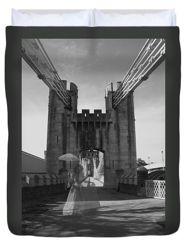 Ghost Duvet Cover featuring the photograph Ghost bridge black and white by Christopher Rowlands