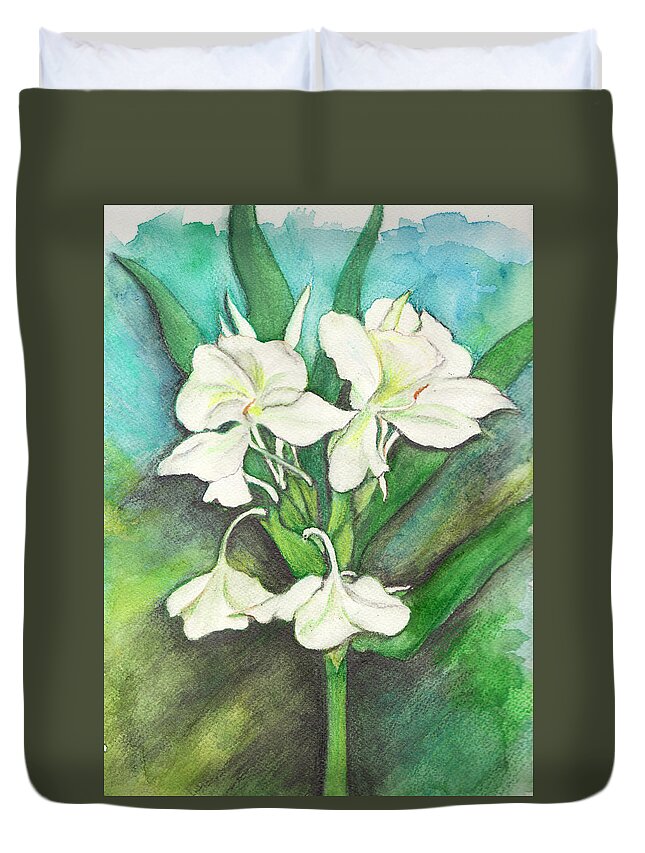  Ginger Lily Duvet Cover featuring the painting Ginger Lilies by Carla Parris