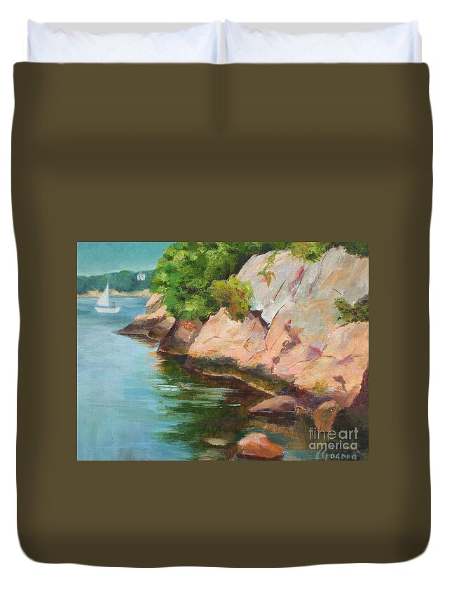 Summer Duvet Cover featuring the painting Gloucester Sail Boat by Claire Gagnon