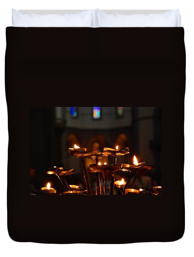 Candles Duvet Cover featuring the photograph Golden lights by Dany Lison