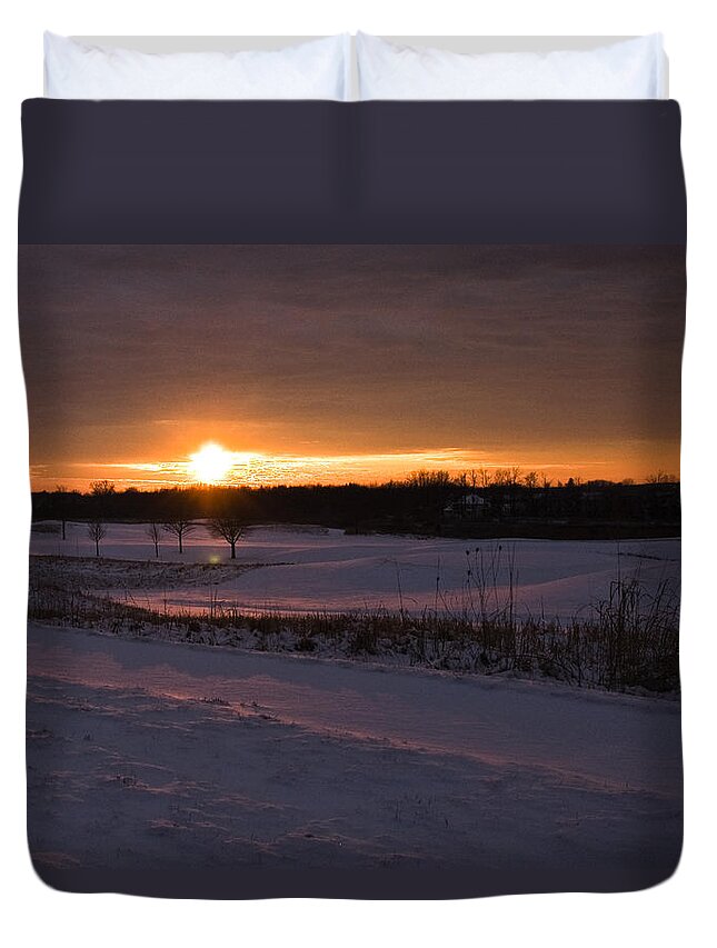 Usa Duvet Cover featuring the photograph Golden Orange Winter sunset over the GOLF by LeeAnn McLaneGoetz McLaneGoetzStudioLLCcom