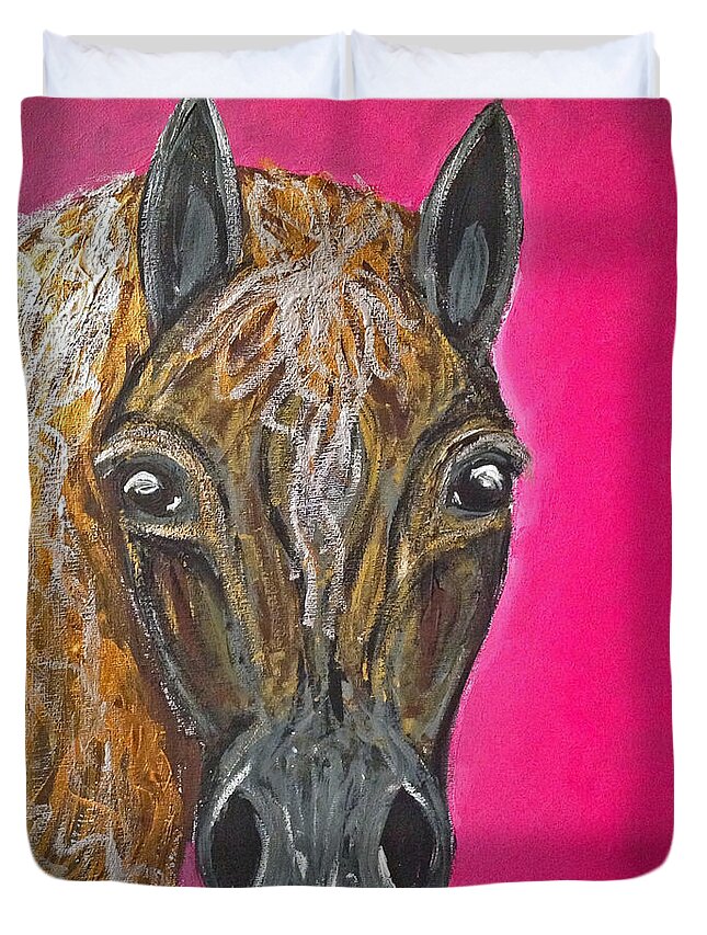 Horse Painting Duvet Cover featuring the painting Goldie by Ania M Milo