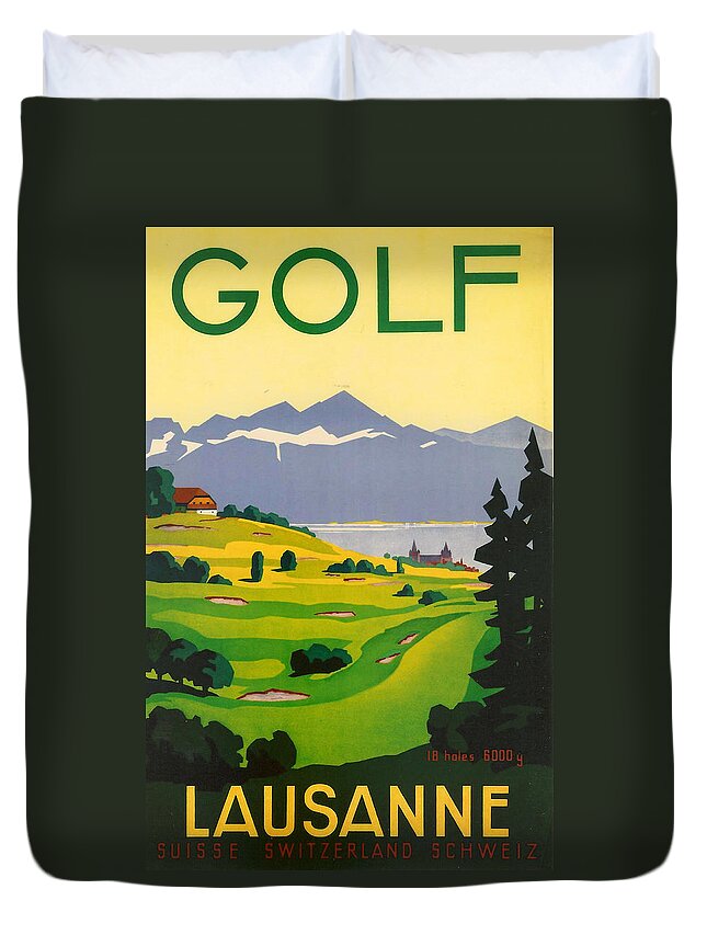 Golf Duvet Cover featuring the digital art Golfing in Lausanne by Georgia Clare