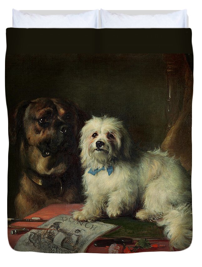 Punch; Dogs Duvet Cover featuring the painting Good Companions by Earl Thomas