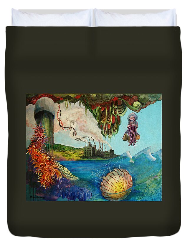 Pollution Duvet Cover featuring the painting Goodbye by Mindy Huntress