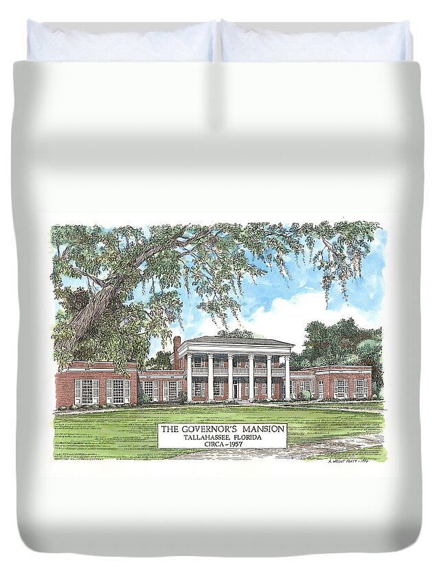 Governor Duvet Cover featuring the mixed media Governors Mansion Tallahassee Florida by Audrey Peaty