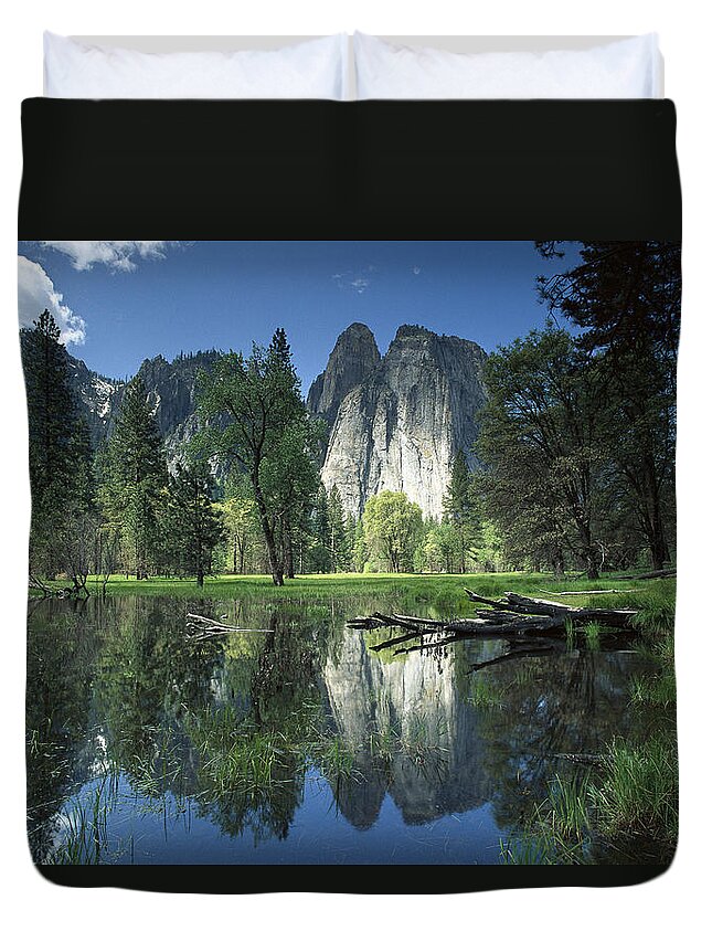 00171109 Duvet Cover featuring the photograph Granite Reflecting In Pool Yosemite by Tim Fitzharris