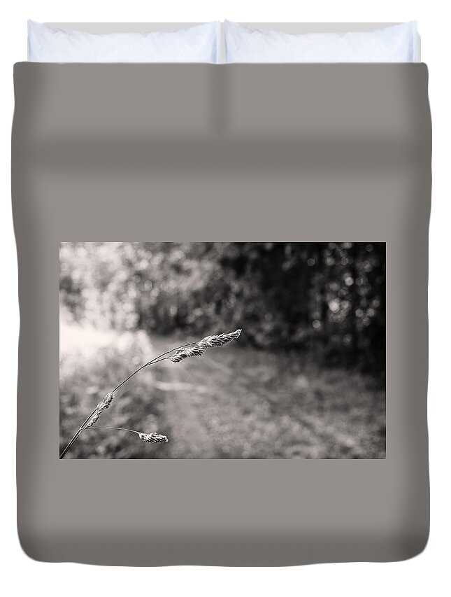 B&w Duvet Cover featuring the photograph Grass Over Dirt Road by Lori Coleman