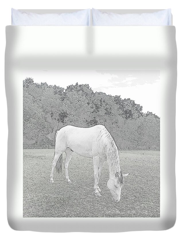 Horse Duvet Cover featuring the photograph Grazing by Kim Galluzzo