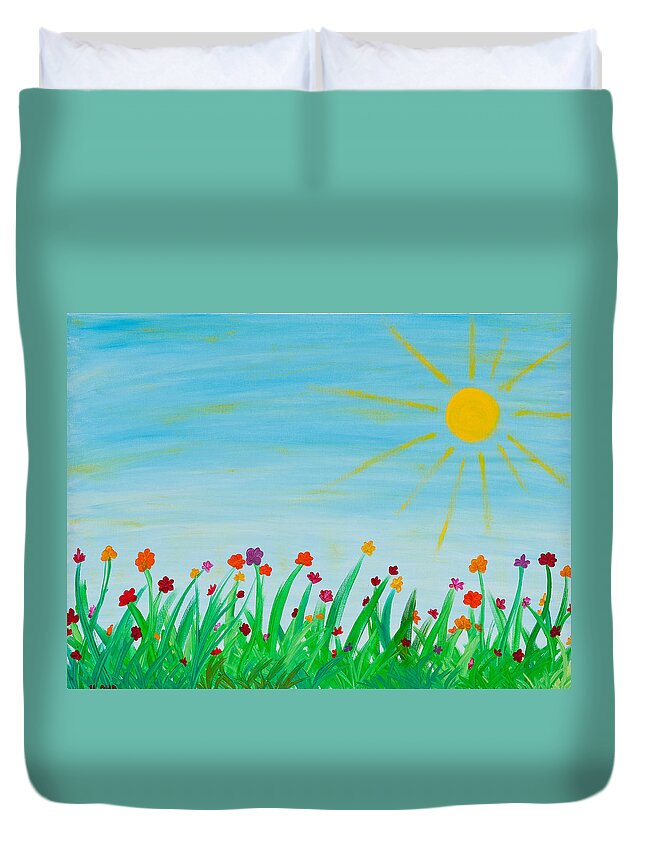 Sun Duvet Cover featuring the painting Great Day by Hagit Dayan