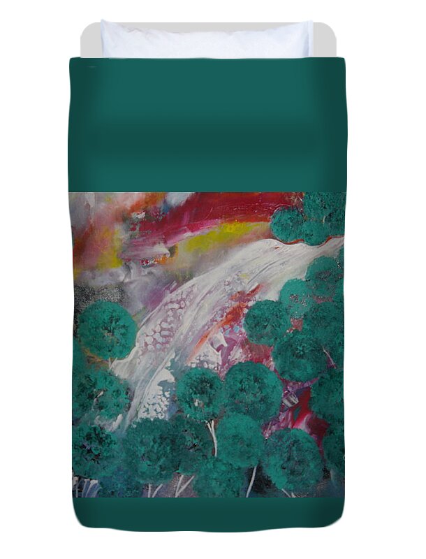 Forest Duvet Cover featuring the painting Green Forest by Sima Amid Wewetzer