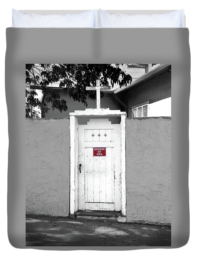 Gate Duvet Cover featuring the photograph Guard Dogs For God by Ron Weathers
