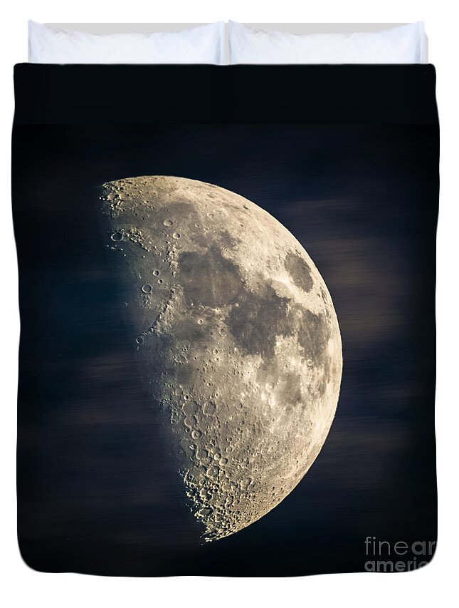 Astronomy Duvet Cover featuring the photograph half moon III by Hannes Cmarits