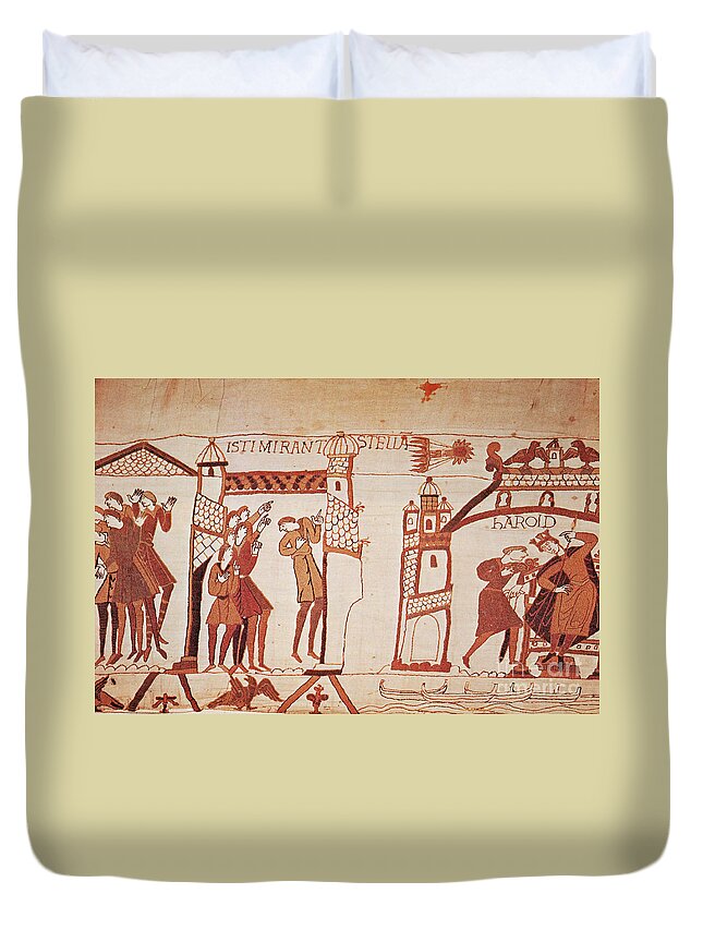 Halley's Comet Duvet Cover featuring the photograph Halleys Comet, Bayeux Tapestry by Photo Researchers