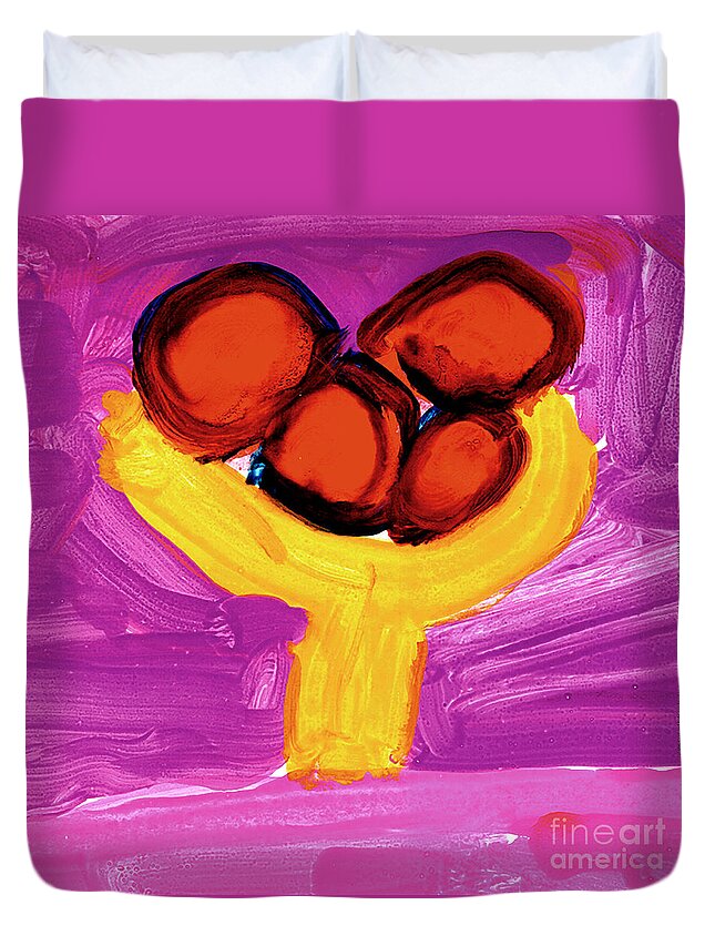 Apples Duvet Cover featuring the painting Happy Fruit by Cortland Bobczynski Age Six
