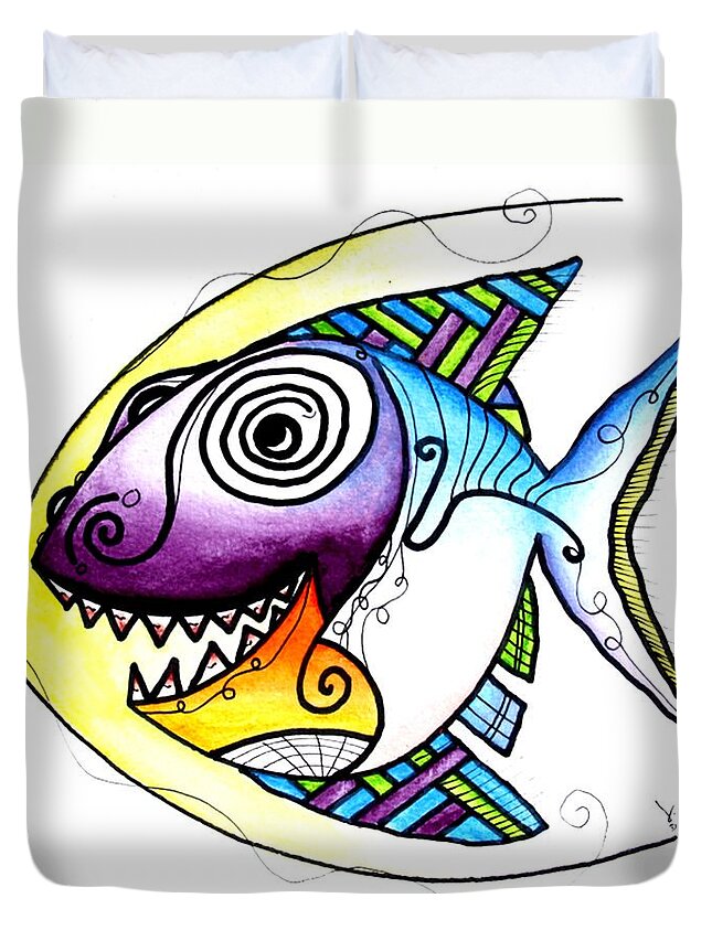 Fish Duvet Cover featuring the painting Happy Happy Fish by J Vincent Scarpace
