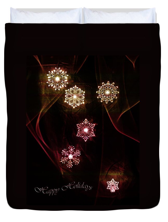 Snowflakes Duvet Cover featuring the photograph Happy Holidays Snowflakes by B Cash