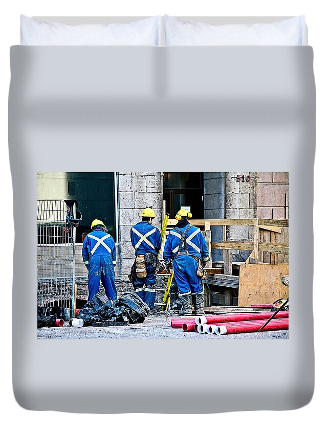 Workers On The Job Duvet Cover featuring the photograph Hard At Work by Burney Lieberman