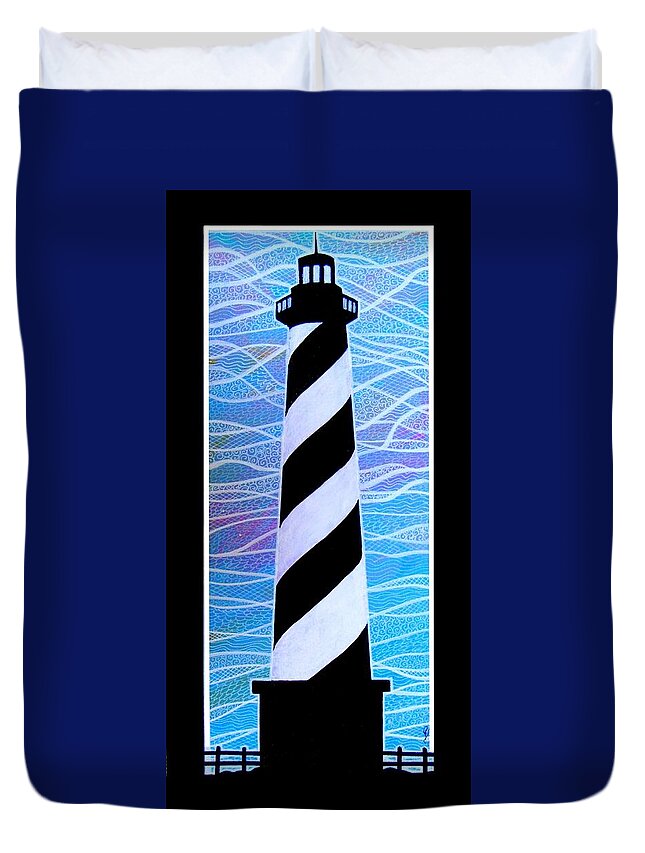 Ocean Duvet Cover featuring the painting Hatteras Lighthouse Silhouette by Jim Harris