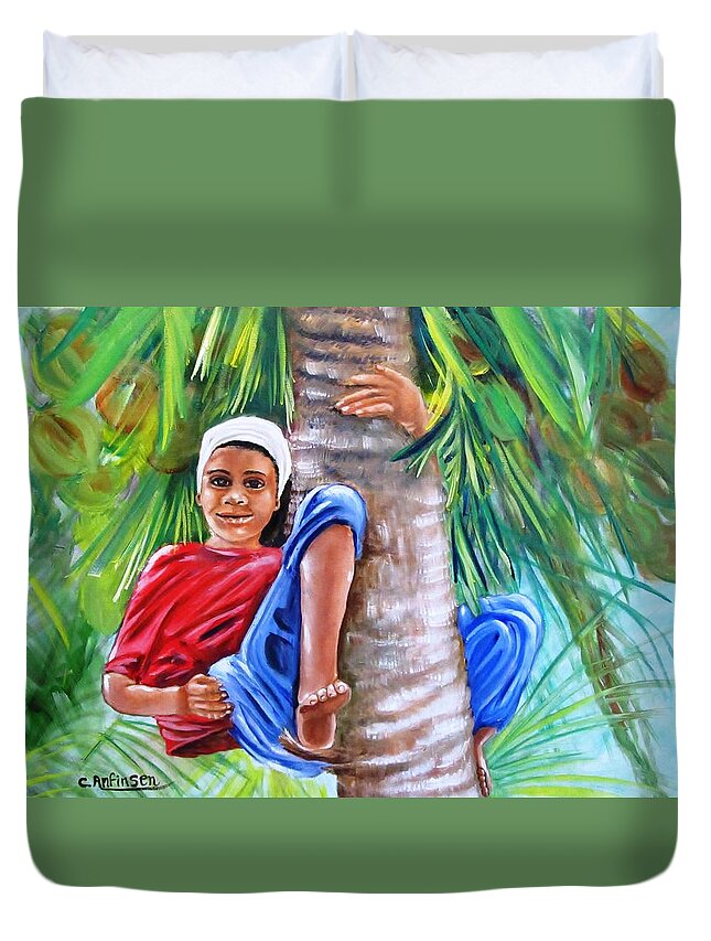 Coconuts Duvet Cover featuring the painting Hey Coconut Mon by Carol Allen Anfinsen