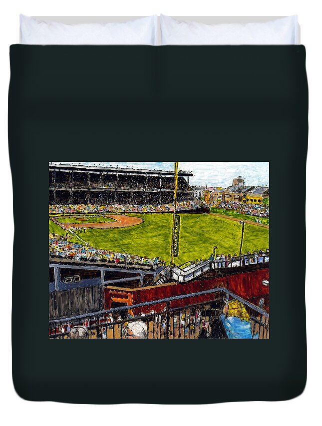 Wrigley Field Duvet Cover featuring the painting Hey Hey 353 by Phil Strang
