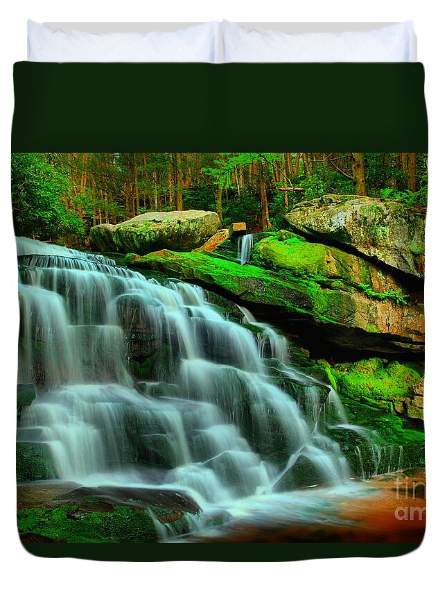 Black Water Falls State Park Duvet Cover featuring the photograph Hidden Falls At Black Water by Adam Jewell