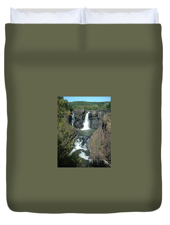 Waterfall Duvet Cover featuring the photograph High Falls Grand Portage by Bonfire Photography