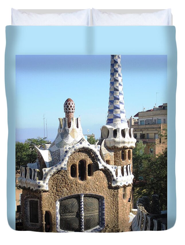 Parc Guell Duvet Cover featuring the photograph Home With A view Park Guell Barcelona Spain by John Shiron
