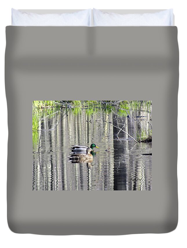 Ducks Duvet Cover featuring the photograph Honeymoon Harbour by Peggy King