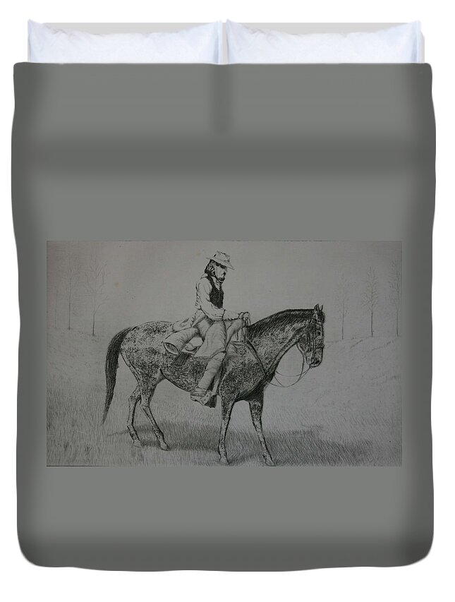 Horse Duvet Cover featuring the drawing Horseman by Stacy C Bottoms