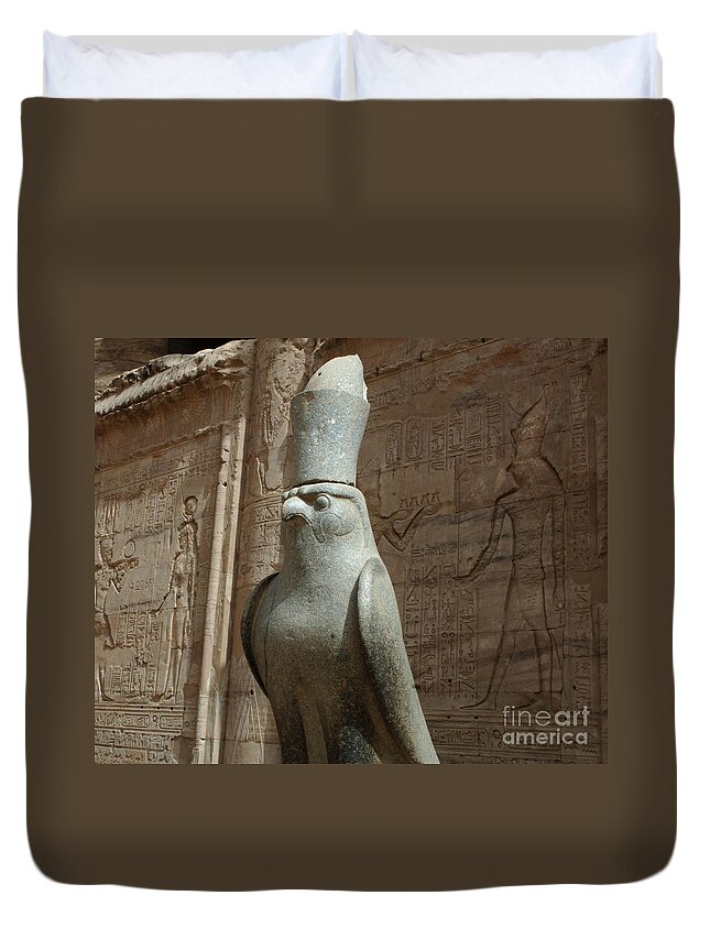 Falcon Duvet Cover featuring the photograph Horus the Falcon at Edfu by Bob Christopher