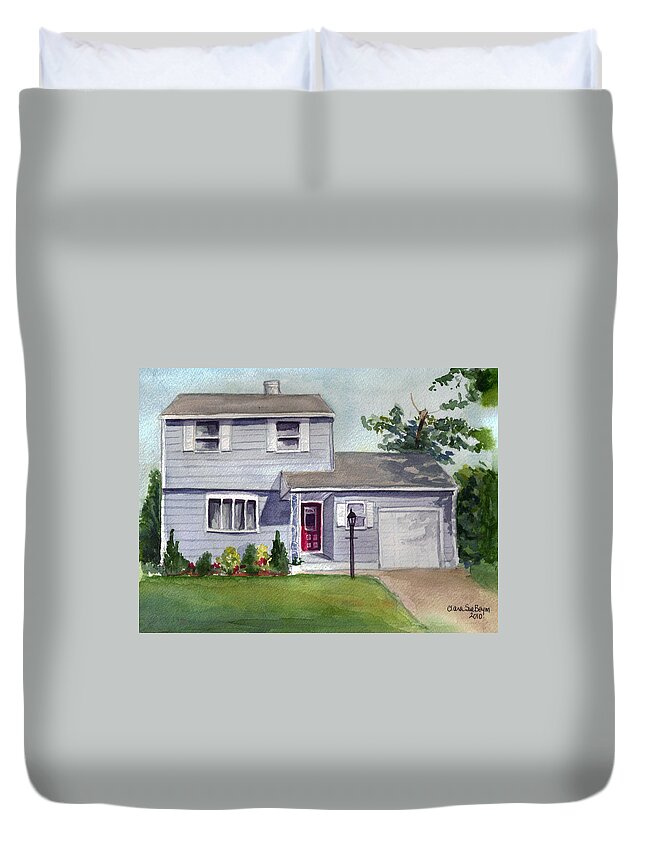 House Portrait Duvet Cover featuring the painting House on my street by Clara Sue Beym