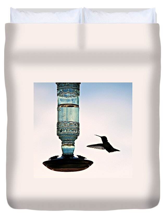 Hummingbird Duvet Cover featuring the photograph Hummer at the Feeder by Jo Sheehan