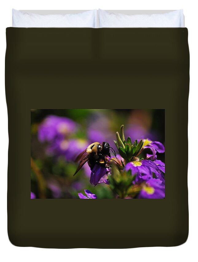 Bee Duvet Cover featuring the photograph I Love My Job by Lori Tambakis