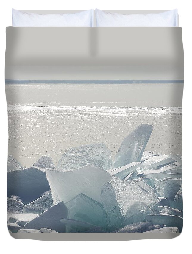 Lake Superior Duvet Cover featuring the photograph Ice Chunks On The Shores Of Lake by Susan Dykstra