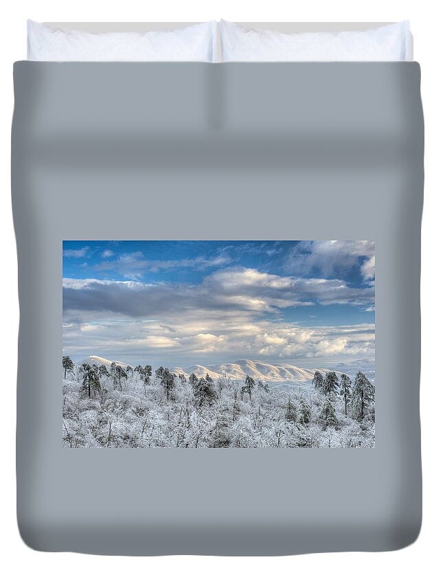 Christmas Duvet Cover featuring the photograph Ice on the Mountain by Joye Ardyn Durham