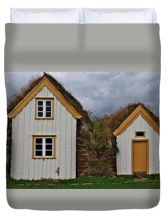 Iceland Duvet Cover featuring the photograph Icelandic turf houses by Ivan Slosar