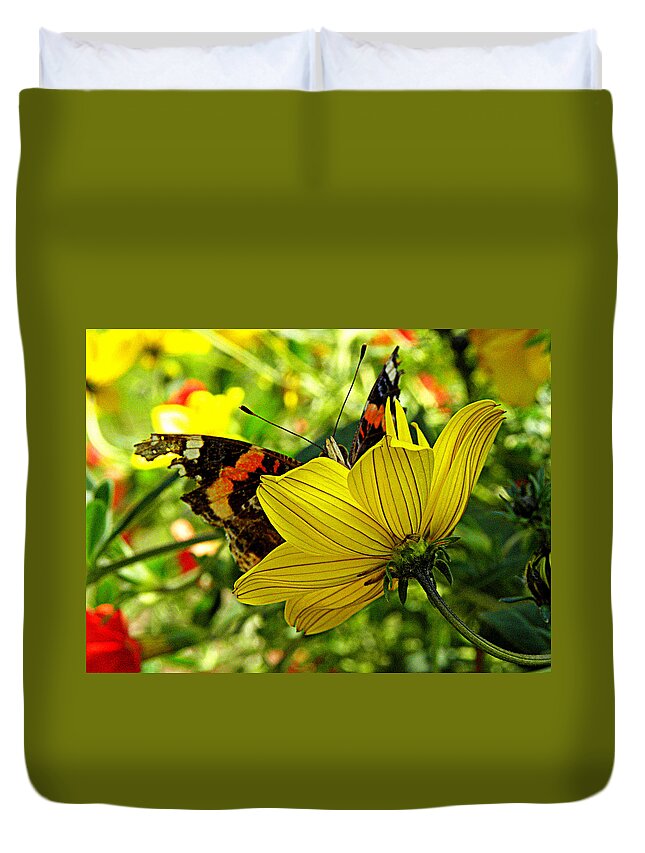 Butterfly Duvet Cover featuring the photograph I'm peaking at you by Kim Galluzzo