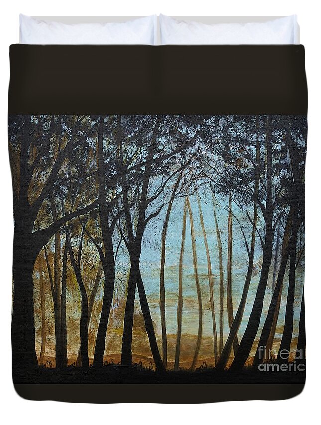 Landscape Duvet Cover featuring the painting In The Distance by Leslie Allen