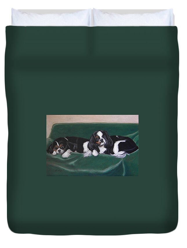 Dogs Duvet Cover featuring the painting In the Lap of Luxury by Jeanette Jarmon